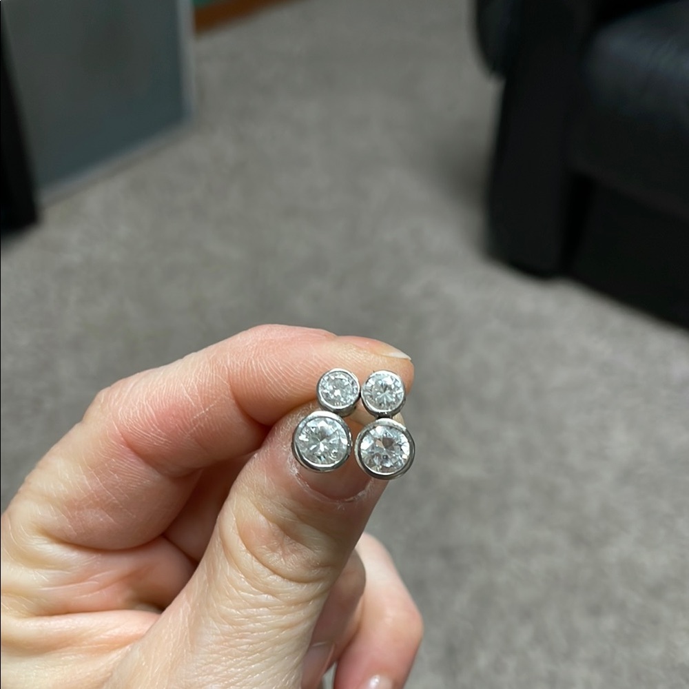 Sterling Silver double diamond  Stud Earrings